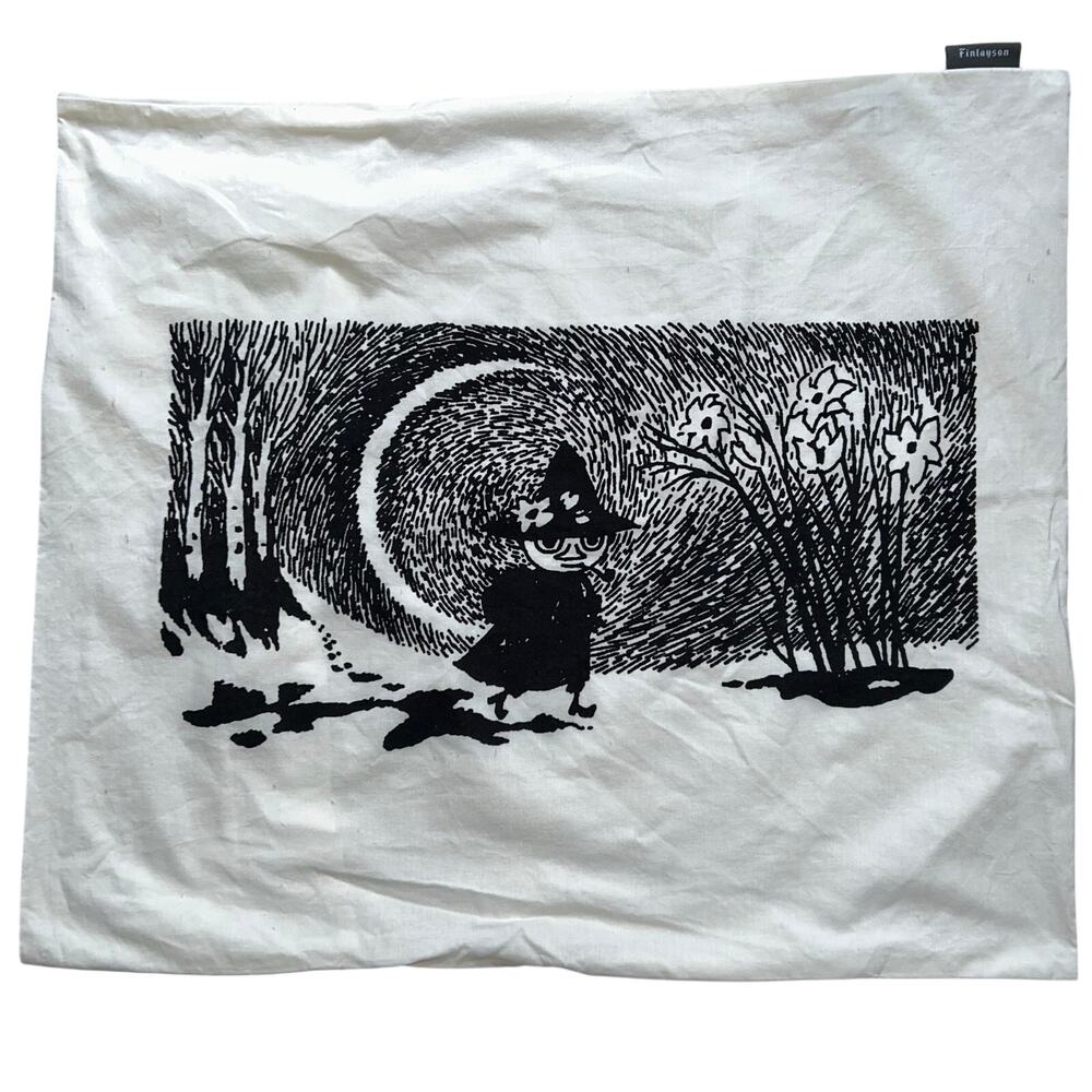 White cushion cover black white illustration Moomin character Snufkin Finlayson